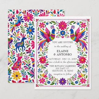 Lebendige mexikanische Vögel Otomi Blumige Fiesta Einladung