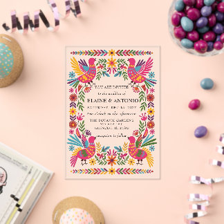 Lebendige mexikanische Vögel Otomi Floral Fiesta H Acryleinladungen