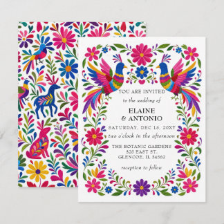 Lebendige mexikanische Vögel Otomi Floral Fiesta H Einladung