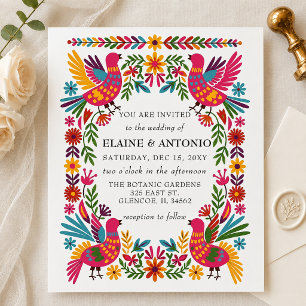 Lebendige mexikanische Vögel Otomi Floral Fiesta H Einladung