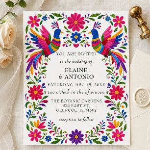 Lebendige mexikanische Vögel Otomi Floral Fiesta H Einladung