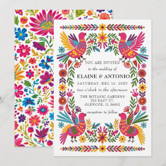 Lebendige mexikanische Vögel Otomi Floral Fiesta H Einladung