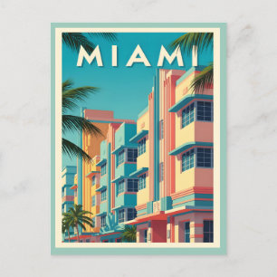 Lebendige Miami-Gebäude mit Palmen Postkarte