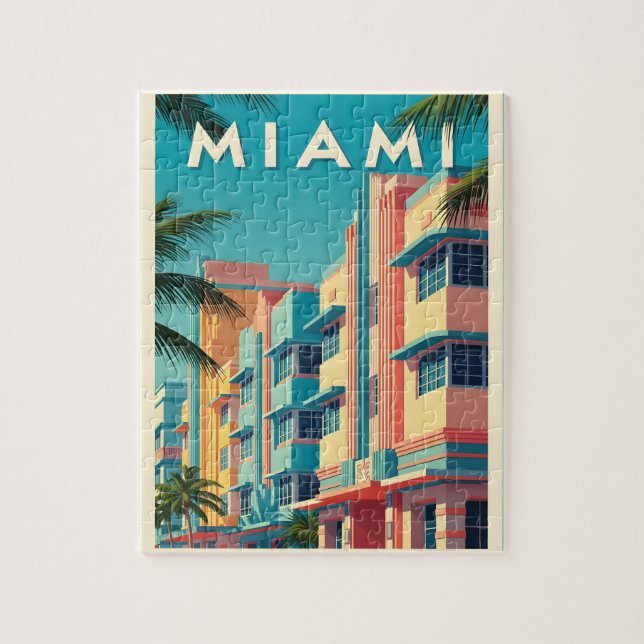 Lebendige Miami-Gebäude mit Palmen Puzzle (Vertikal)