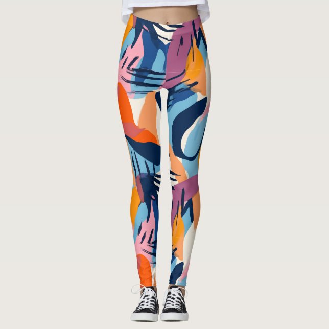 Lebendige moderne abstrakte Formen Muster Leggings (Vorderseite)