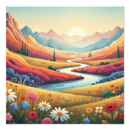 Lebendige moderne Berglandschaft mit Sonnenunterga Fotodruck