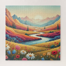 Lebendige moderne Berglandschaft mit Sonnenunterga