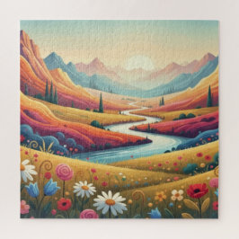 Lebendige moderne Berglandschaft mit Sonnenunterga Puzzle