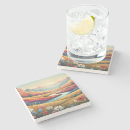 Lebendige moderne Berglandschaft mit Sonnenunterga Steinuntersetzer