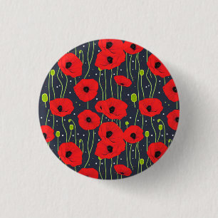 Lebendige moderne rote Mohnblumen-Musterkunst Button