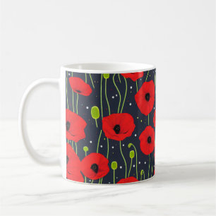 Lebendige moderne rote Mohnblumen-Musterkunst Kaffeetasse