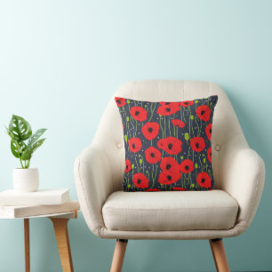 Lebendige moderne rote Mohnblumen-Musterkunst Kissen