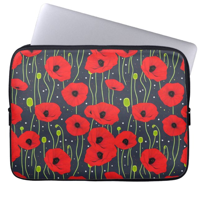 Lebendige moderne rote Mohnblumen-Musterkunst Laptopschutzhülle (Vorderseite)