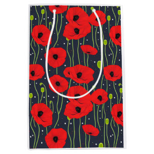Lebendige moderne rote Mohnblumen-Musterkunst Mittlere Geschenktüte