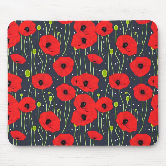Lebendige moderne rote Mohnblumen-Musterkunst Mousepad (Vorne)