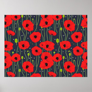 Lebendige moderne rote Mohnblumen-Musterkunst Poster