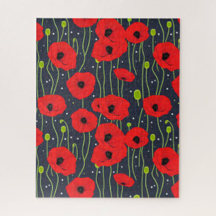 Lebendige moderne rote Mohnblumen-Musterkunst Puzzle