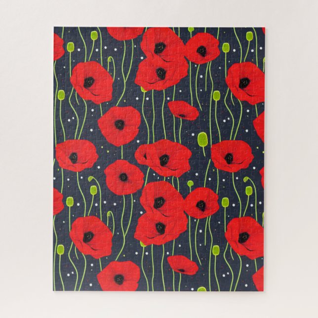 Lebendige moderne rote Mohnblumen-Musterkunst Puzzle (Vertikal)