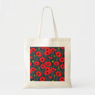 Lebendige moderne rote Mohnblumen-Musterkunst Tragetasche