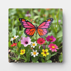 Lebendige Monarchfalter-Gartenszene Fotoplatte