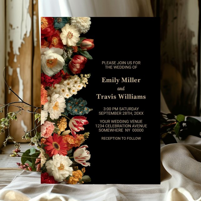 Lebendige Moody Florale Schwarze Hochzeit Einladung (Von Creator hochgeladen)