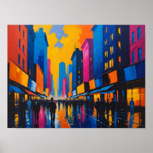 Lebendige nächtliche Stadtstraßenmalerei Poster
