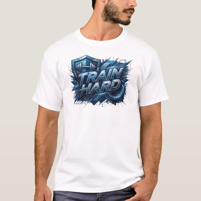 Lebendige Navy TRAIN HARD Shirt Design (Vorderseite)