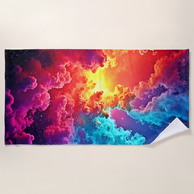 Lebendige Nebel-Kunst: Kosmische Farb-Kunst Strandtuch (Vorderseite)
