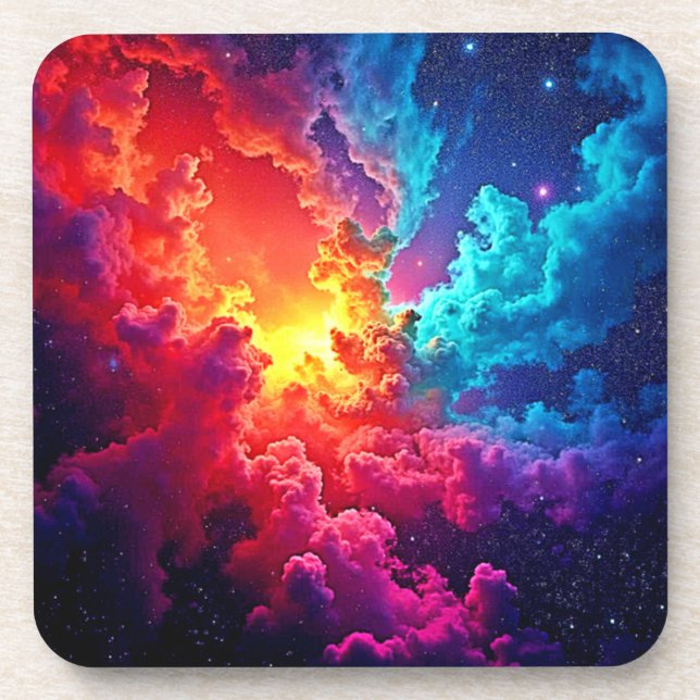Lebendige Nebel-Kunst: Kosmische Farben Getränkeuntersetzer (Vorderseite)
