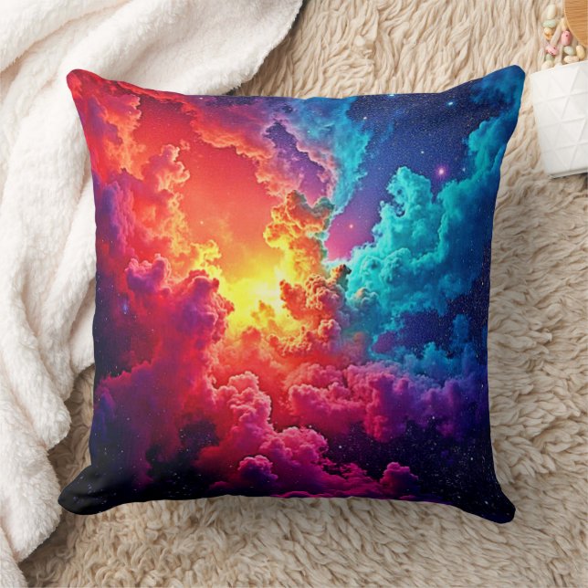 Lebendige Nebel-Kunst: Kosmische Farben Kissen (Decke)