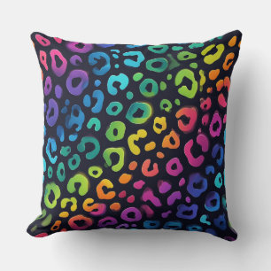 Lebendige Neon-Akzente   Regenbogen-Leopardenprint Kissen