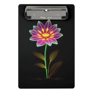 Lebendige Neon-Blume mit üppigen grünen Blättern Mini Klemmbrett