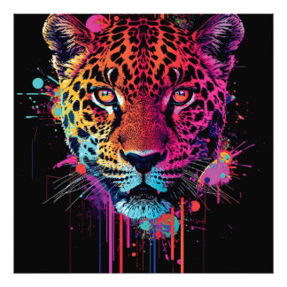 Lebendige Neon-Leoparden-Metallwandkunst Fotodruck