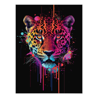Lebendige Neon-Leoparden-Wandkunst Fotodruck
