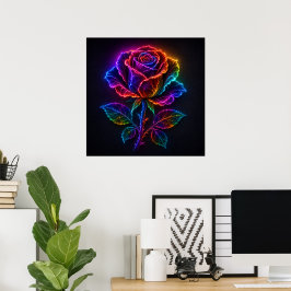 Lebendige Neon-Regenbogen-Rose blüht mit elektrisc Poster