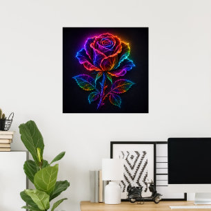Lebendige Neon-Regenbogen-Rose blüht mit elektrisc Poster