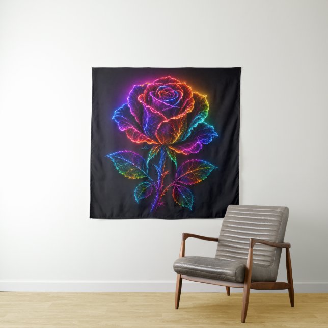 Lebendige Neon-Regenbogen-Rose blüht mit elektrisc Wandteppich (Beispiel)
