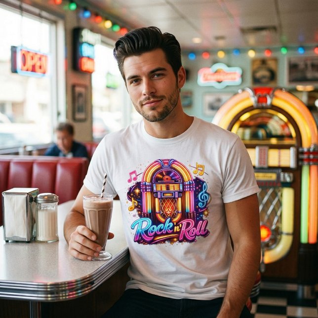 Lebendige Neon-Rock-'n'-Roll-Jukebox Tri-Blend Shirt (Von Creator hochgeladen)