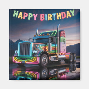 Lebendige Neon-Sattelzug-Geburtstagsillustration Magnet