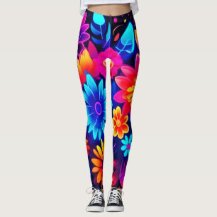 Lebendige neonfarbene Blumenkunst Leggings