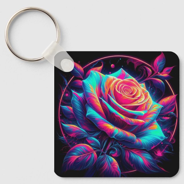 Lebendige Neonrose Schlüsselanhänger (Vorderseite)