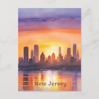 Lebendige New Jersey-Wasserfarben-Sonnenuntergangs Postkarte
