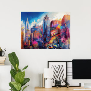 Lebendige New York City Farbige Skyline Kunst Poster