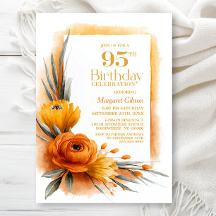 Lebendige Orange Blumenparty zum 95. Geburtstag Einladung