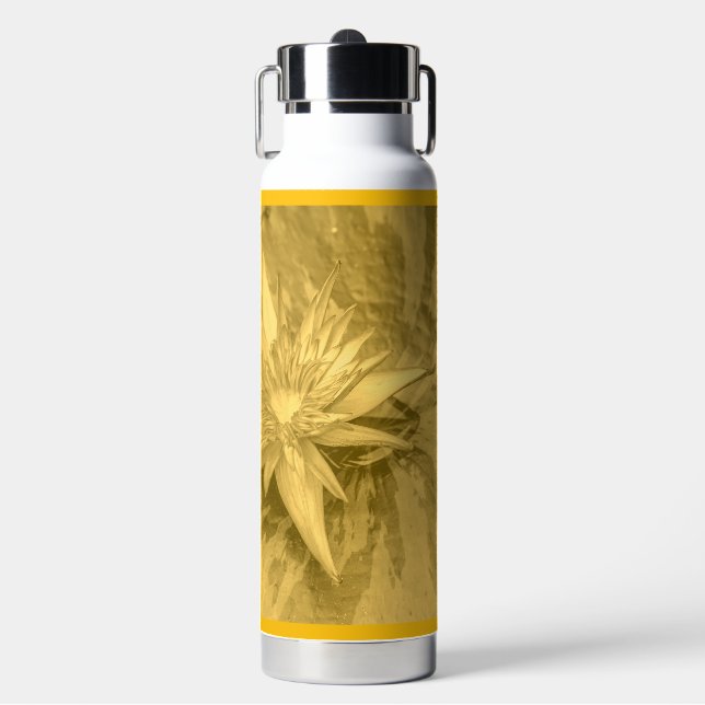 Lebendige Orange Farbe mit Wasserlilie und Initial Trinkflasche (Vorderseite)