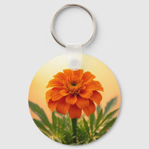 Lebendige Orange Tagetes-Blume Goldener Sonnenunte Schlüsselanhänger