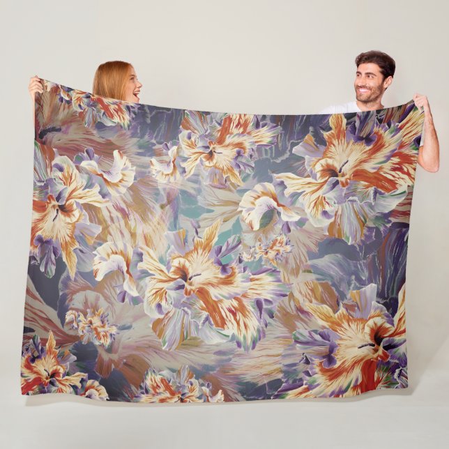 Lebendige orange und blaue abstrakte Blumen-Decke Fleecedecke (Beispiel)