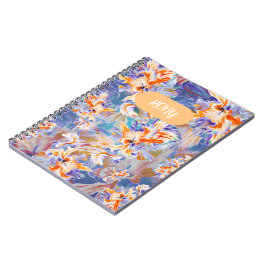 Lebendige orange und blaue abstrakte Blumenspirale Notizblock