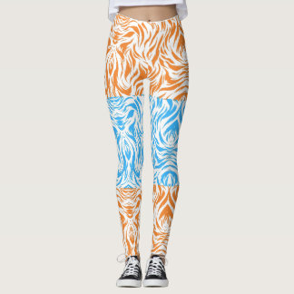 Lebendige Orange- und Blaue Abstrakte Wirbel-Muste Leggings