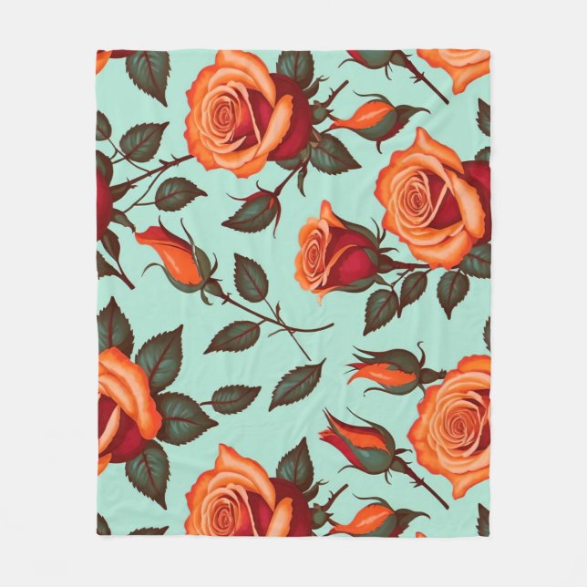 Lebendige orange und rote Rosen Fleecedecke (Vorderseite)